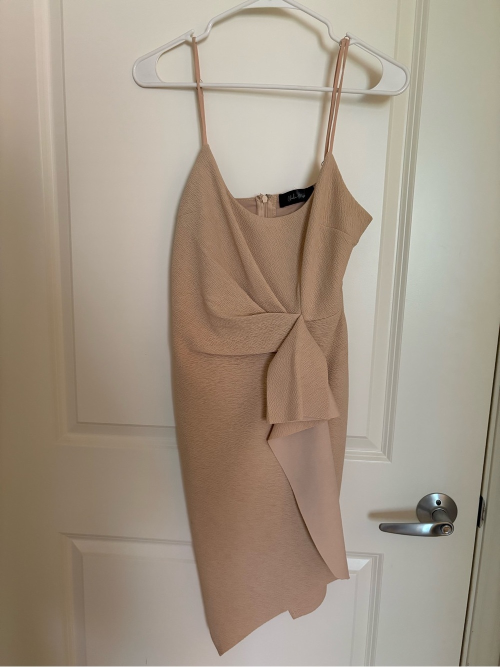 Allegra K Sleeveless Beige Sheath Dress with Draped Detail